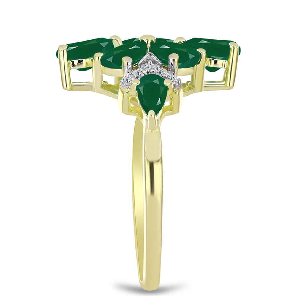 Anel de Prata com Banho de Ouro com Ágata Verde e Topázio Branco Contraste: Cabeca de Veado (800)