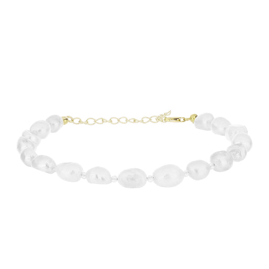 Pulseira de Prata com Banho de Ouro com Pérola Branca de Água Doce