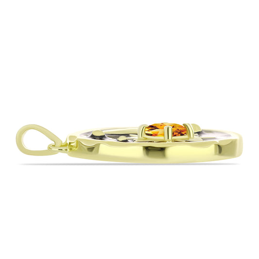 Pendente de Prata com Banho de Ouro com Citrino Dourado do Rio Grande Contraste: Cabeca de Veado (800)