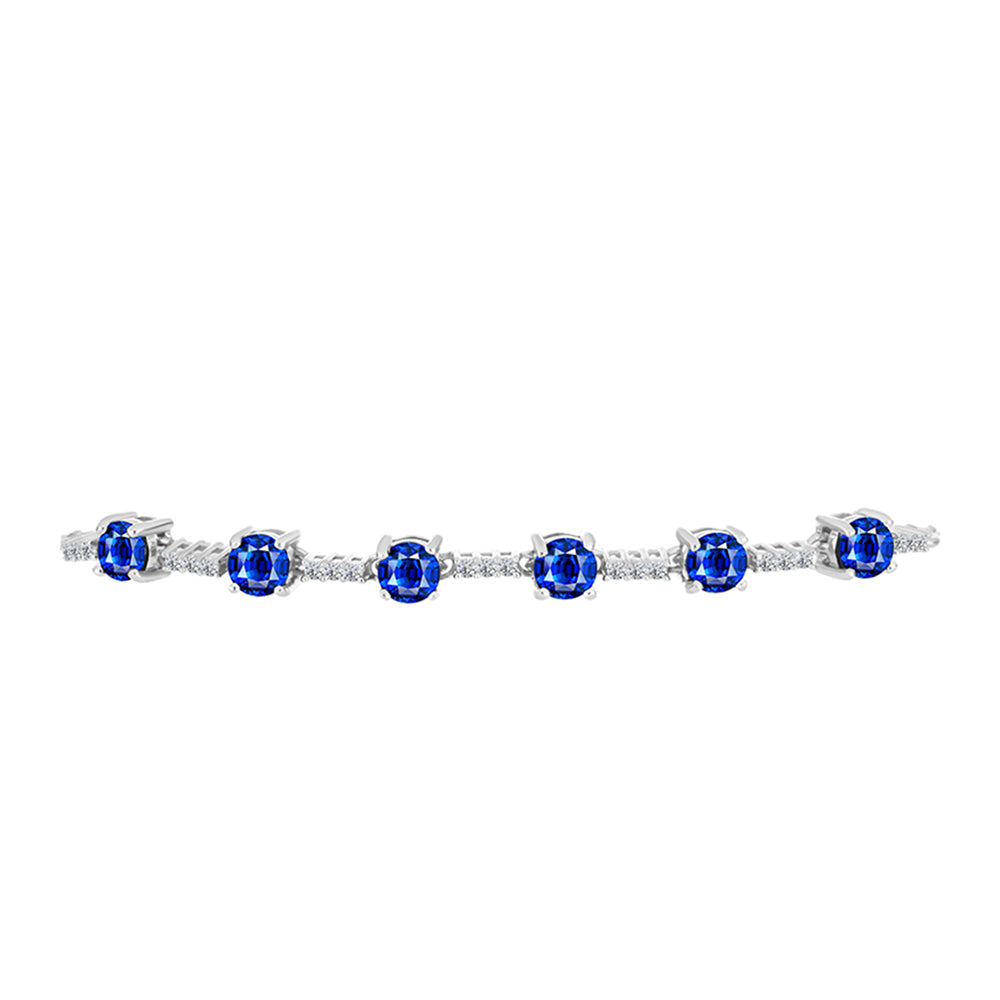 Pulseira de Prata com Safira Azul Australiana e Topázio Branco Contraste: Cabeca de Veado (800)
