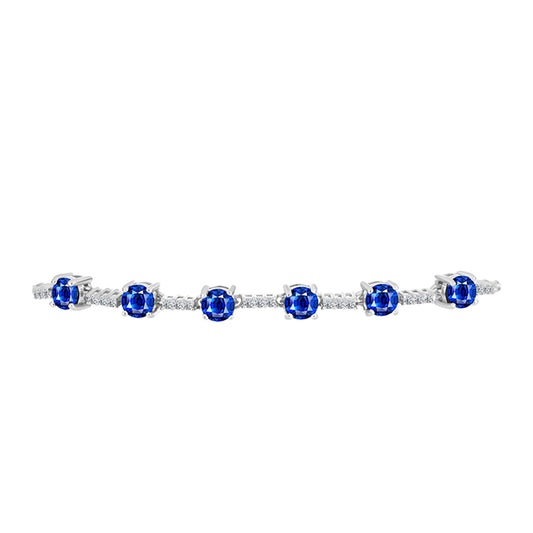 Pulseira de Prata com Safira Azul Australiana e Topázio Branco Contraste: Cabeca de Veado (800)