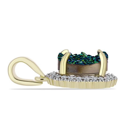 Pendente de Prata com Banho de Ouro com Drusy Verde e Topázio Branco