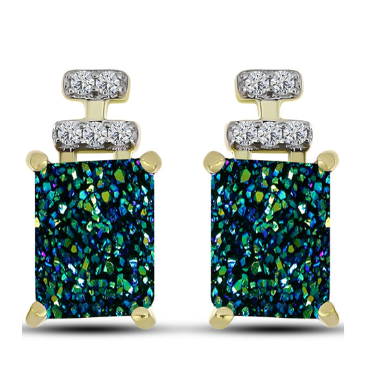 Brincos de Prata com Banho de Ouro com Drusy Verde e Topázio Branco