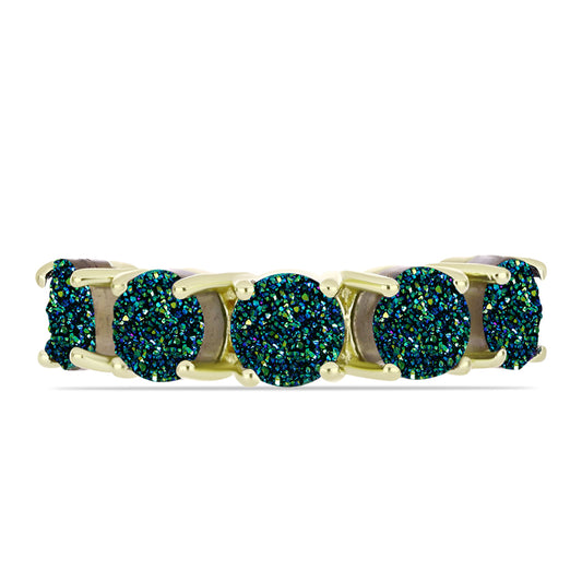 Anel de Prata com Banho de Ouro com Drusy Verde