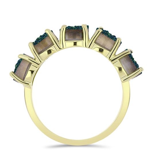 Anel de Prata com Banho de Ouro com Drusy Verde