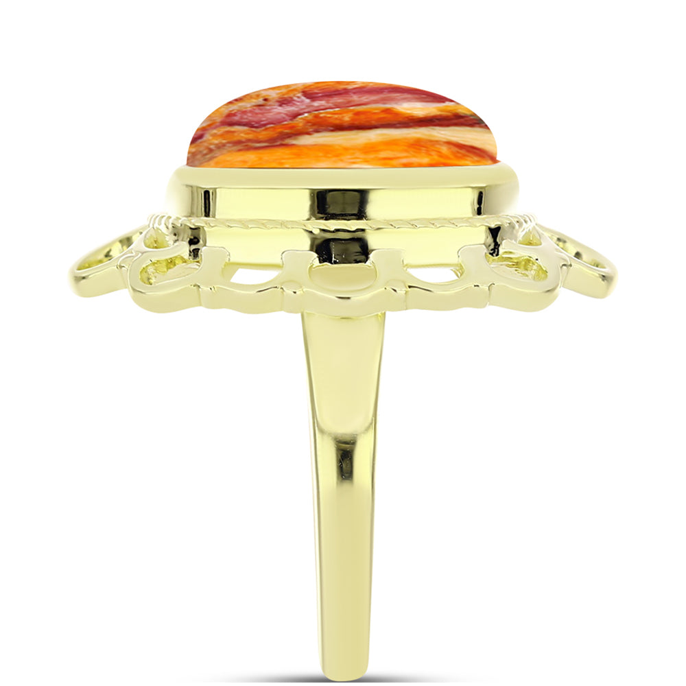 Anel de Prata com Banho de Ouro com Concha Pata de Leões Contraste: Cabeca de Veado (800)