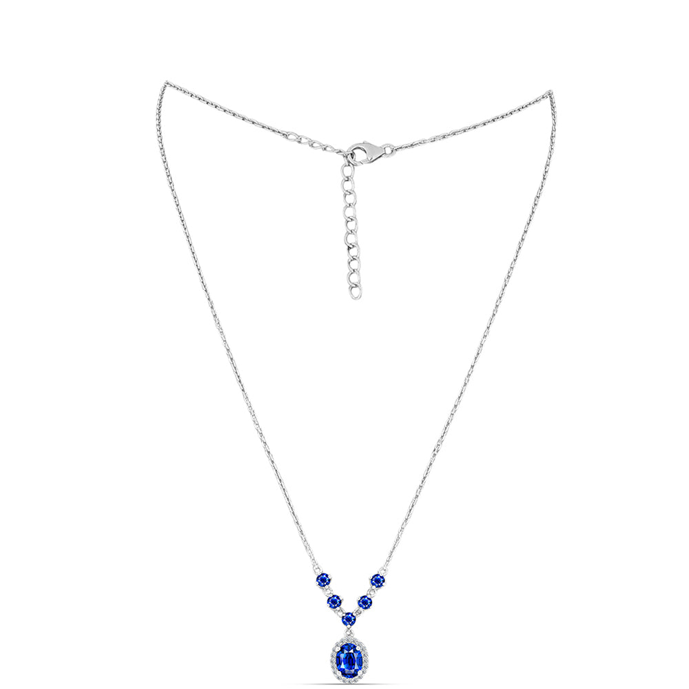 Colar de Prata com Safira Azul Australiana e Topázio Branco Contraste: Cabeca de Veado (800)