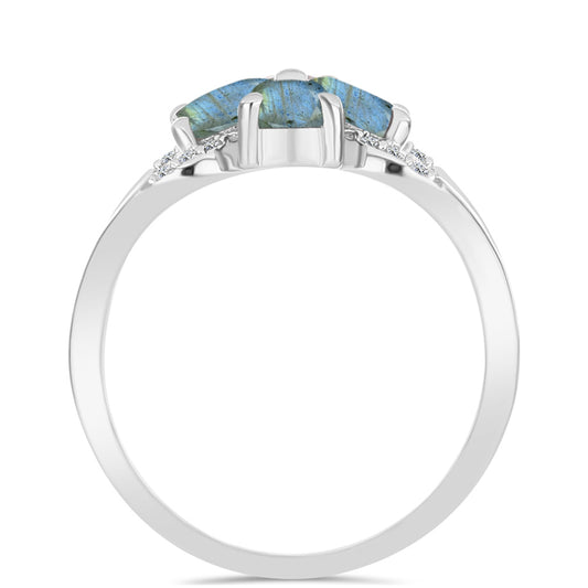 Anel de Prata com Labradorite e Topázio Branco