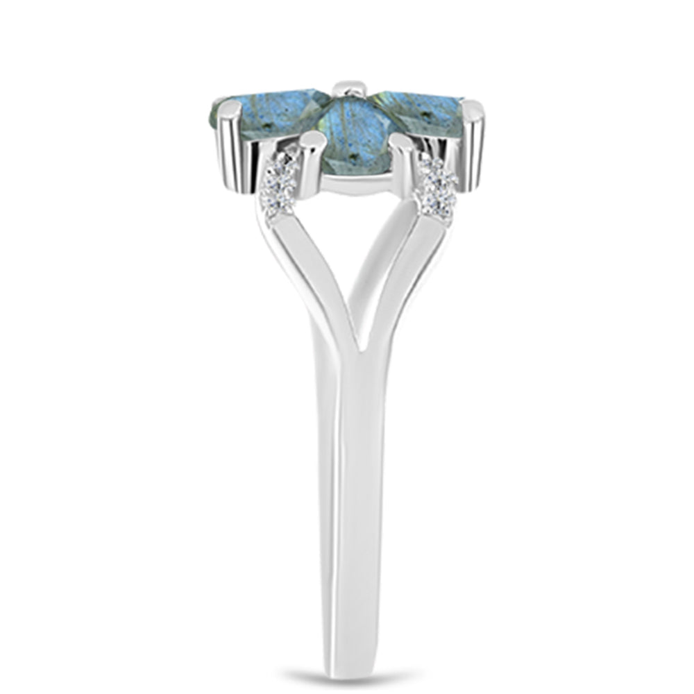 Anel de Prata com Labradorite e Topázio Branco
