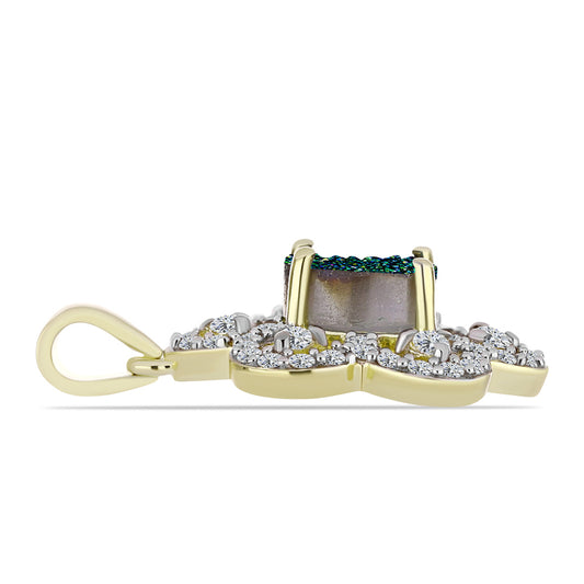 Pendente de Prata com Banho de Ouro com Drusy Verde e Topázio Branco