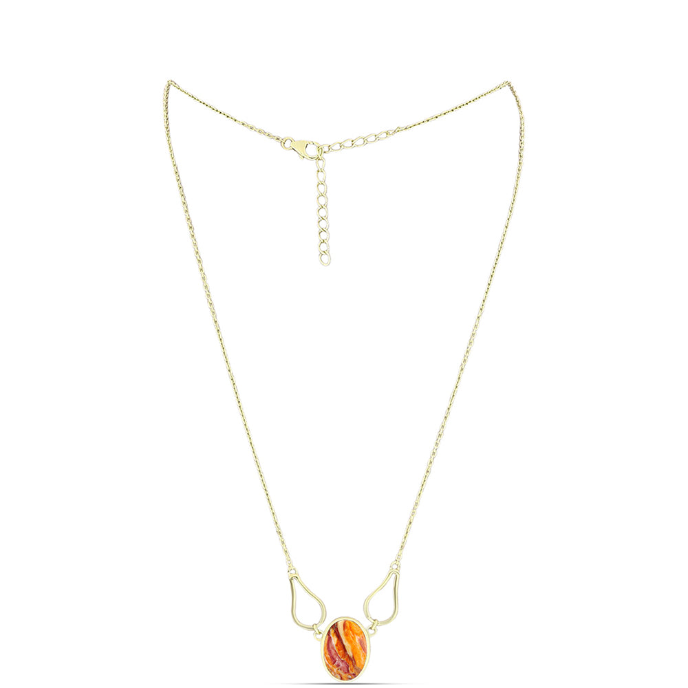 Colar de Prata com Banho de Ouro com Concha Pata de Leões Contraste: Cabeca de Veado (800)