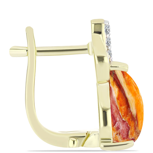 Brincos de Prata com Banho de Ouro com Concha Pata de Leões e Topázio Branco