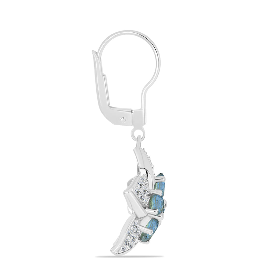 Brincos de Prata com Labradorite e Topázio Branco Contraste: Cabeca de Veado (800)