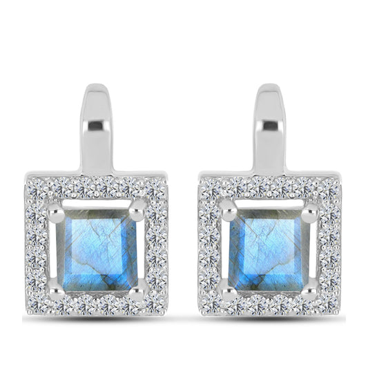 Brincos de Prata com Labradorite e Topázio Branco