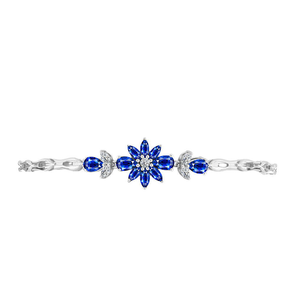Pulseira de Prata com Safira Azul Australiana e Topázio Branco Contraste: Cabeca de Veado (800)