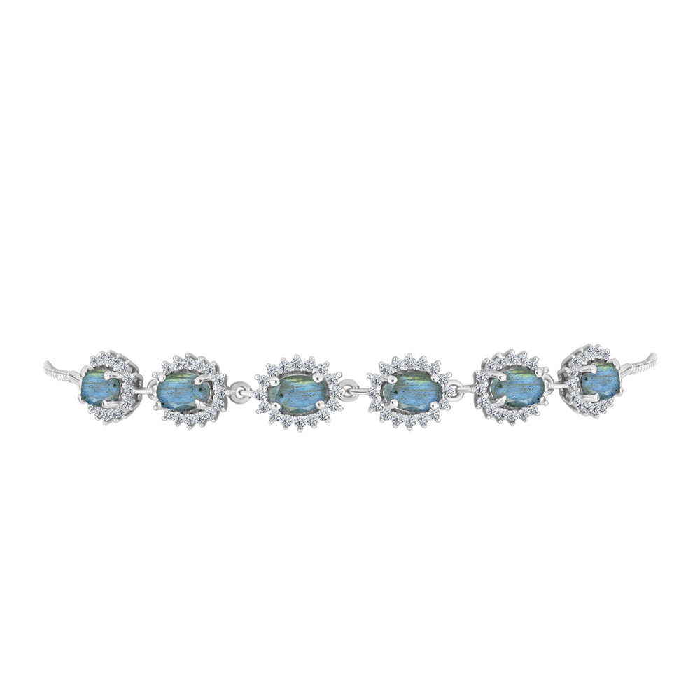 Pulseira de Prata com Labradorite e Topázio Branco Contraste: Cabeca de Veado (800)