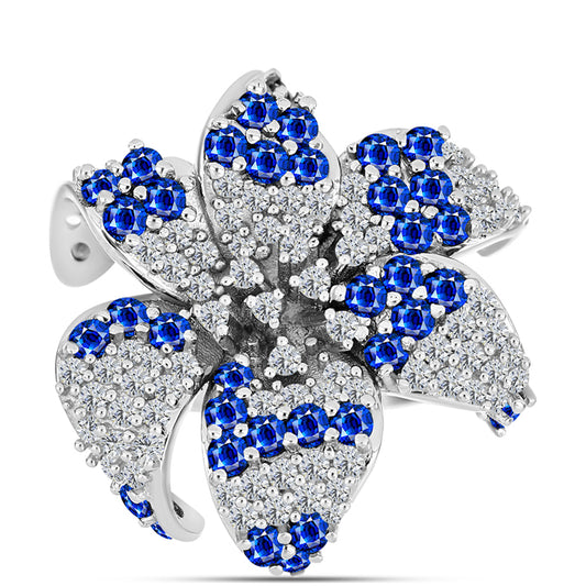 Anel de Prata com Safira Azul Australiana e Topázio Branco Contraste: Cabeca de Veado (800)