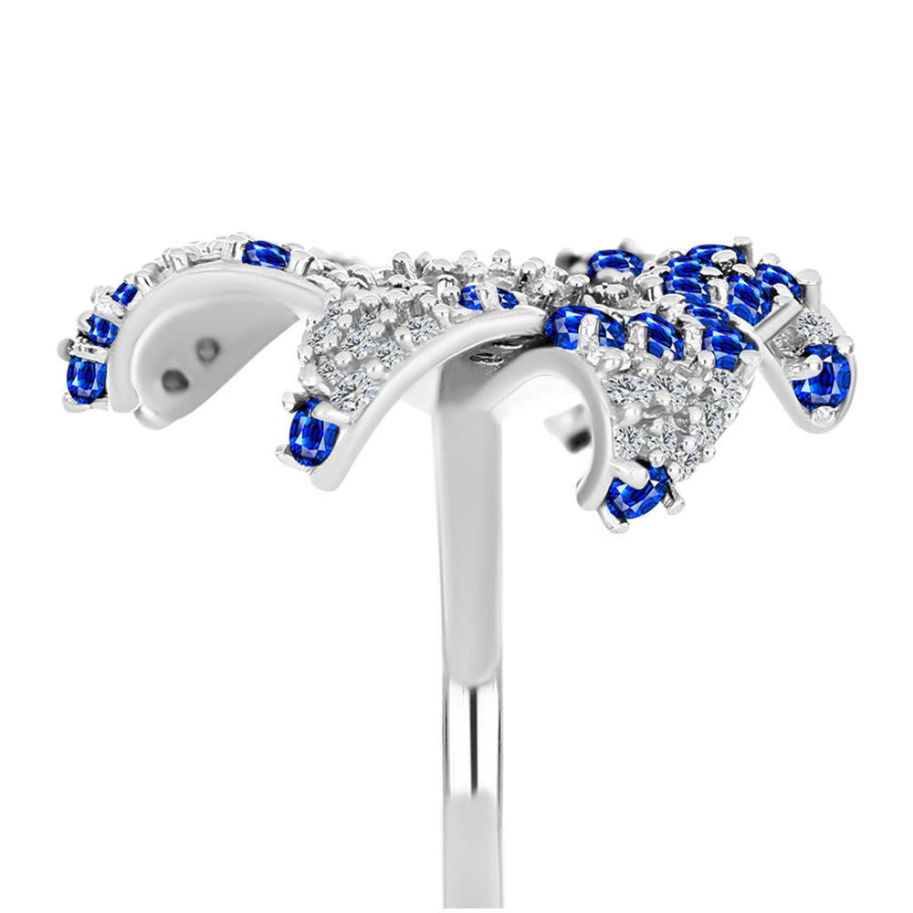 Anel de Prata com Safira Azul Australiana e Topázio Branco Contraste: Cabeca de Veado (800)