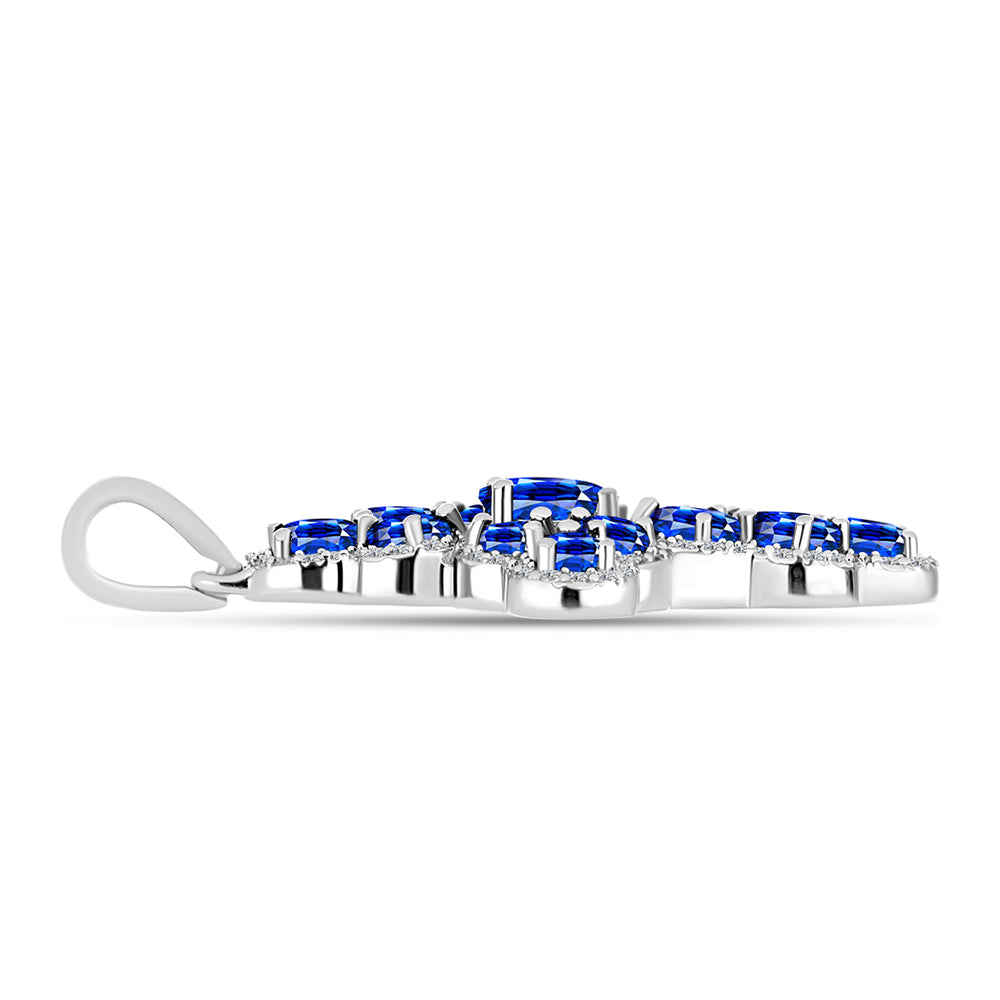 Cruz Pendente de Prata com Safira Azul Australiana e Topázio Branco Contraste: Cabeca de Veado (800)