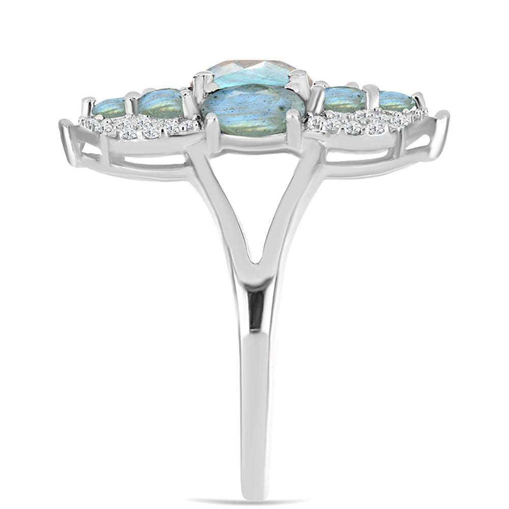 Anel de Prata com Labradorite Contraste: Cabeca de Veado (800)