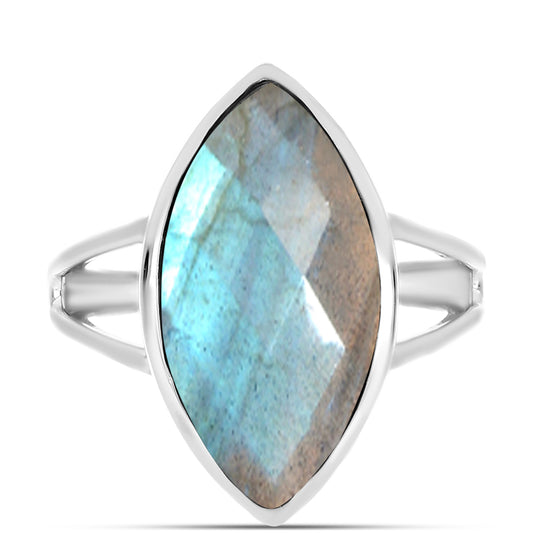 Anel de Prata com Labradorite Contraste: Cabeca de Veado (800)