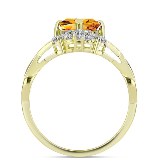 Anel de Prata com Banho de Ouro com Citrino Dourado do Rio Grande e Topázio Branco Contraste: Cabeca de Veado (800)
