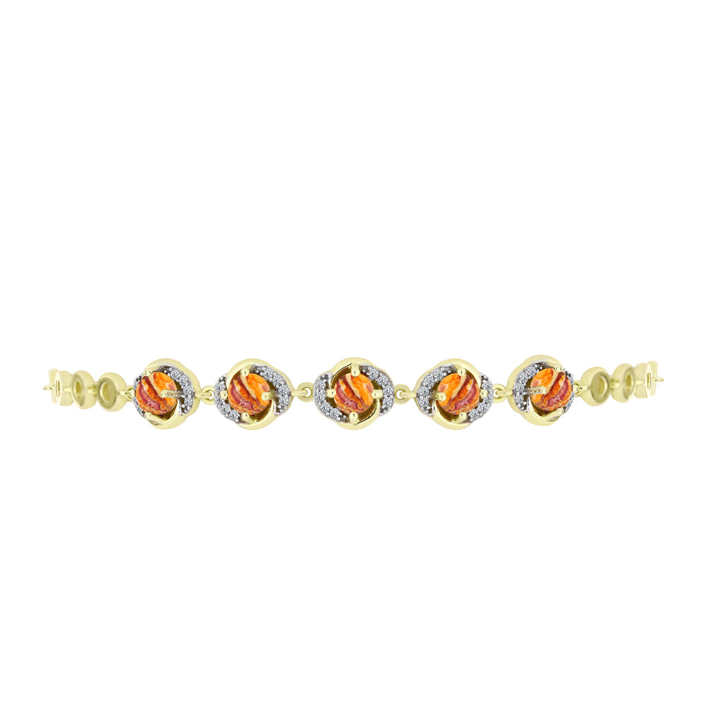 Pulseira de Prata com Banho de Ouro com Concha Pata de Leões e Topázio Branco Contraste: Cabeca de Veado (800)