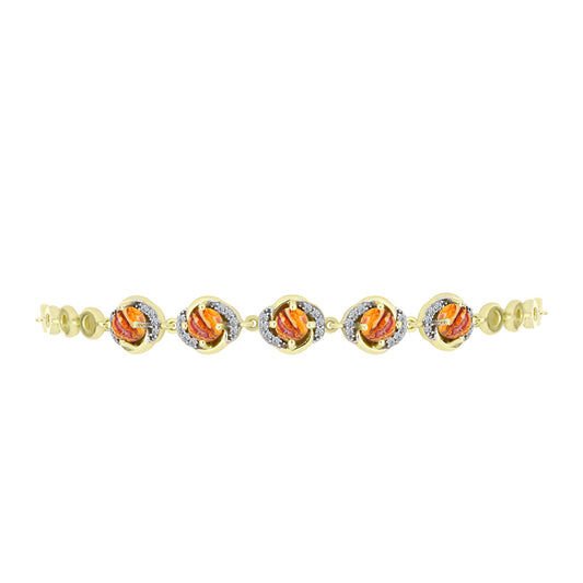 Pulseira de Prata com Banho de Ouro com Concha Pata de Leões e Topázio Branco Contraste: Cabeca de Veado (800)