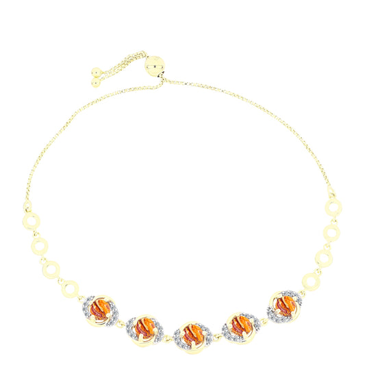 Pulseira de Prata com Banho de Ouro com Concha Pata de Leões e Topázio Branco Contraste: Cabeca de Veado (800)