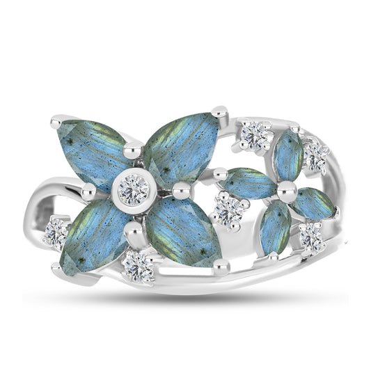 Anel de Prata com Labradorite Contraste: Cabeca de Veado (800)