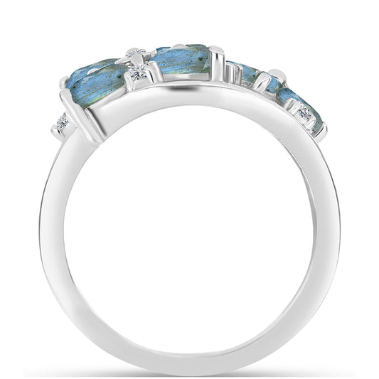 Anel de Prata com Labradorite Contraste: Cabeca de Veado (800)