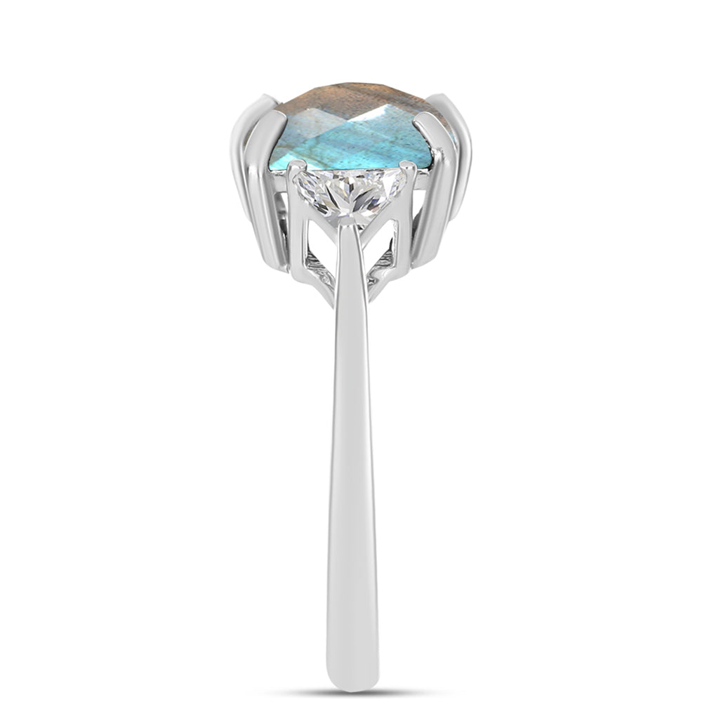 Anel de Prata com Labradorite e Topázio Branco