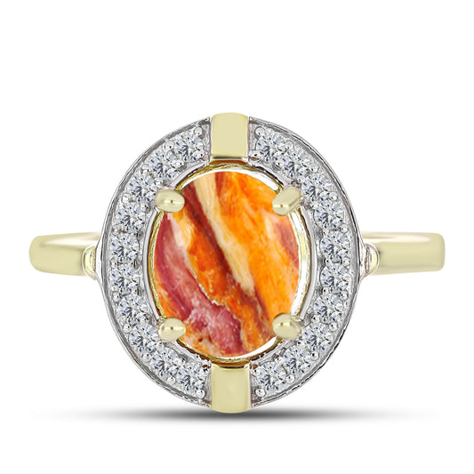 Anel de Prata com Banho de Ouro com Concha Pata de Leões e Topázio Branco