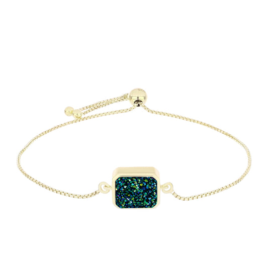 Pulseira de Prata com Banho de Ouro com Drusy Verde Contraste: Cabeca de Veado (800)
