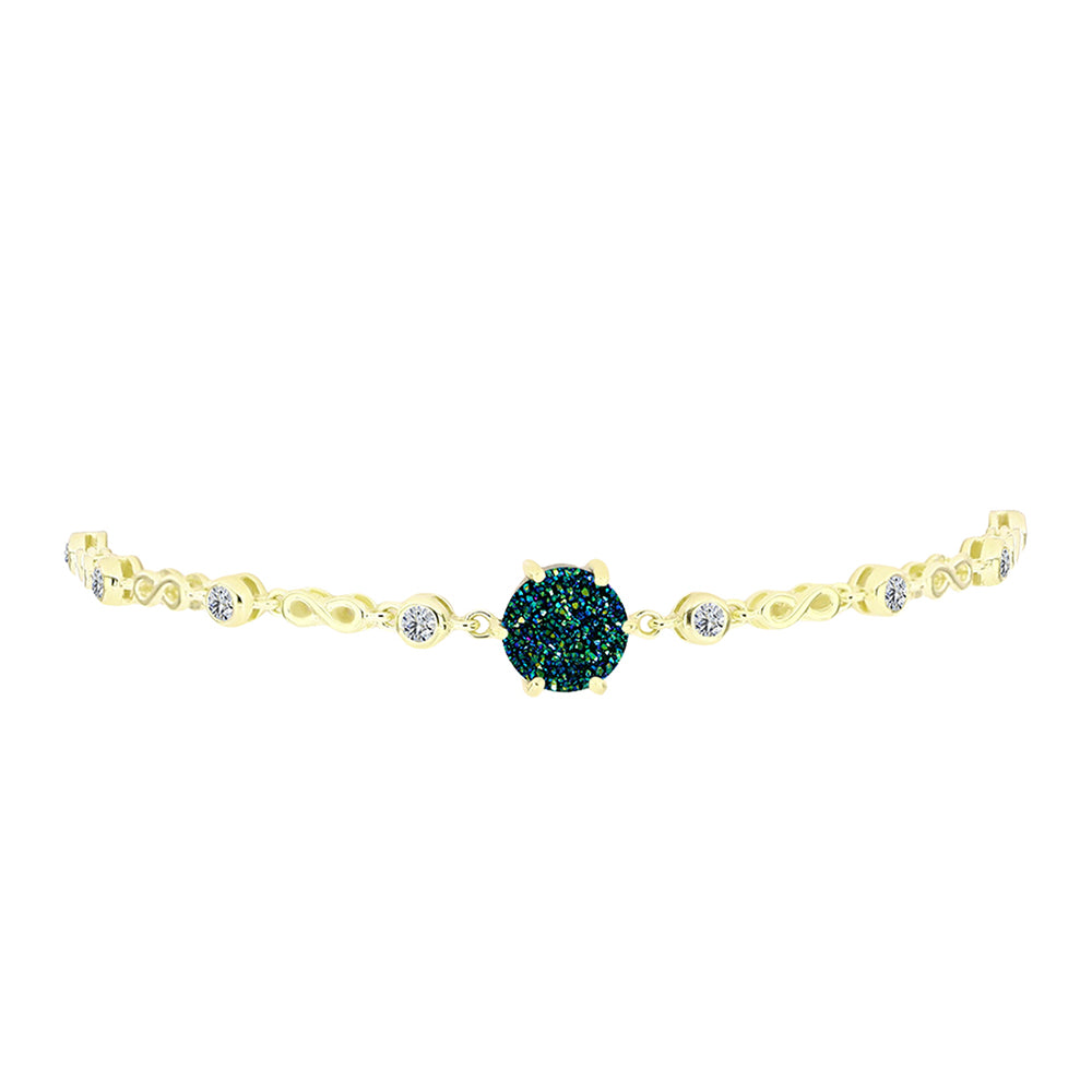 Pulseira de Prata com Banho de Ouro com Drusy Verde e Topázio Branco Contraste: Cabeca de Veado (800)