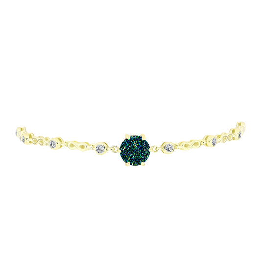 Pulseira de Prata com Banho de Ouro com Drusy Verde e Topázio Branco Contraste: Cabeca de Veado (800)