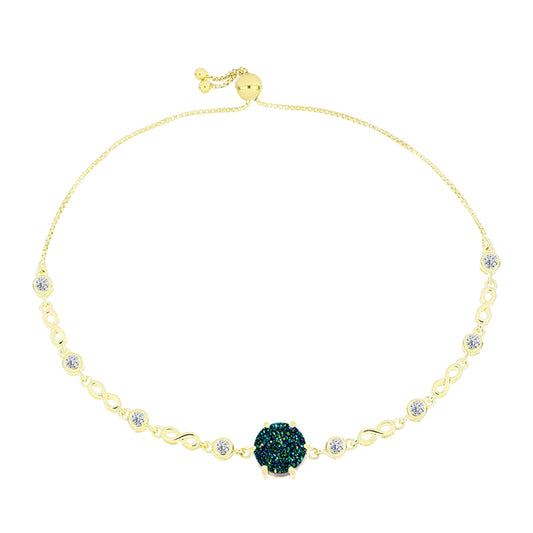 Pulseira de Prata com Banho de Ouro com Drusy Verde e Topázio Branco Contraste: Cabeca de Veado (800)
