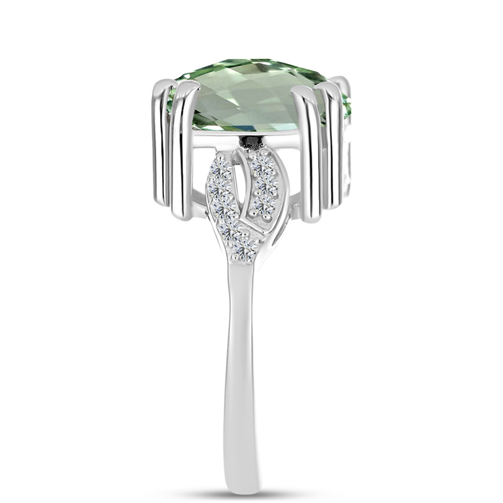 Anel de Prata com Ametista Verde e Topázio Branco Contraste: Cabeca de Veado (800)
