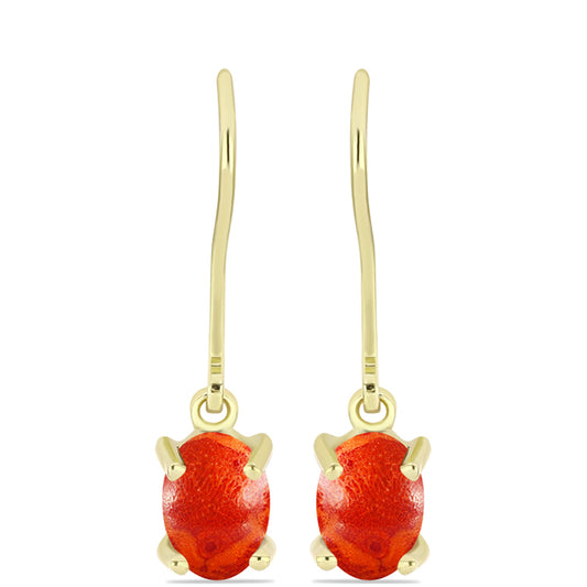 Brincos de Prata com Banho de Ouro com Coral Esponja Vermelha