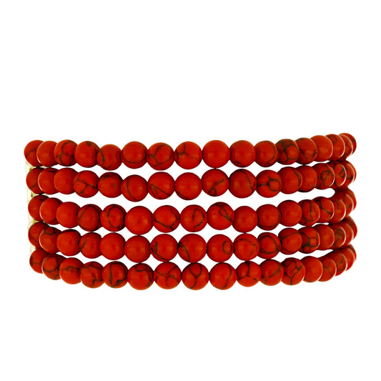 Pulseira de Prata com Banho de Ouro com Coral Esponja Vermelha Contraste: Cabeca de Veado (800)