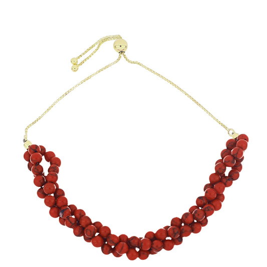 Pulseira de Prata com Banho de Ouro com Coral Esponja Vermelha