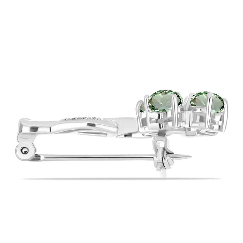 Alfinete de Prata com Ametista Verde e Topázio Branco Contraste: Cabeca de Veado (800)