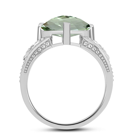 Anel de Prata com Ametista Verde Contraste: Cabeca de Veado (800)