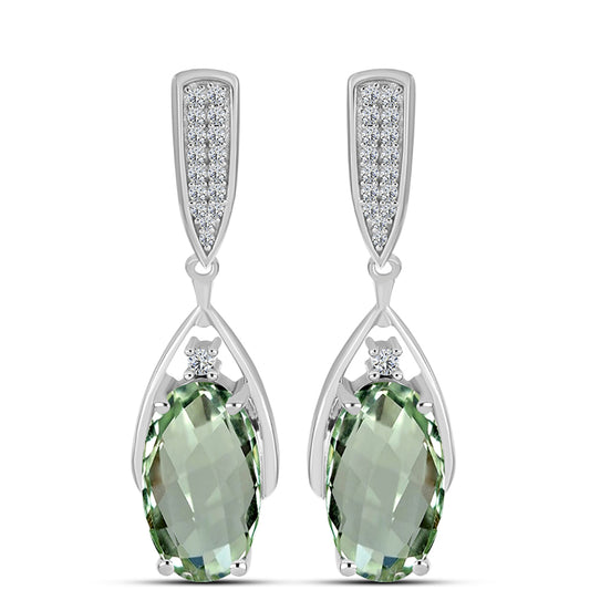 Brincos de Prata com Ametista Verde e Topázio Branco Contraste: Cabeca de Veado (800)