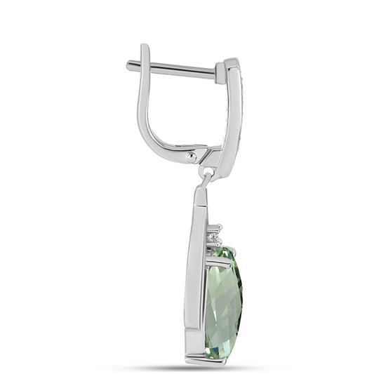 Brincos de Prata com Ametista Verde e Topázio Branco Contraste: Cabeca de Veado (800)