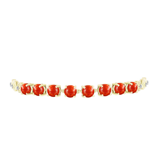 Pulseira de Prata com Banho de Ouro com Coral Esponja Vermelha e Topázio Branco Contraste: Cabeca de Veado (800)