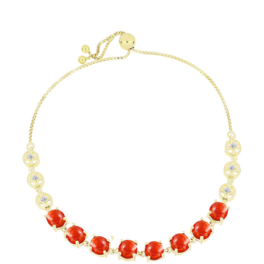 Pulseira de Prata com Banho de Ouro com Coral Esponja Vermelha e Topázio Branco Contraste: Cabeca de Veado (800)