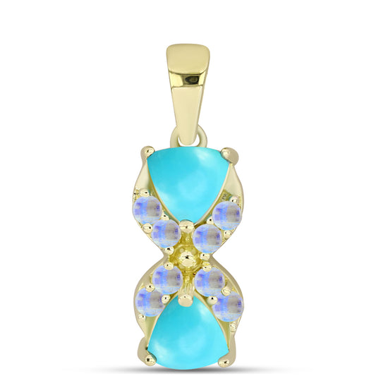 Pendente de Prata com Banho de Ouro com Turquesa Bela Adormecida e Pedra da Lua Arco-íris