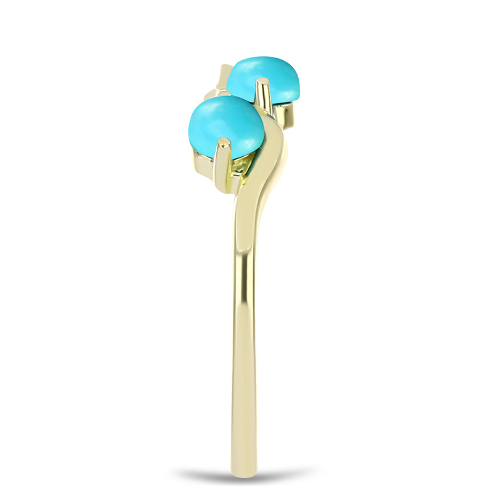 Anel de Prata com Banho de Ouro com Turquesa Bela Adormecida e Pedra da Lua Arco-íris