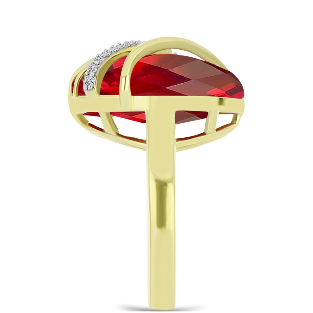 Anel de Prata com Banho de Ouro com Ágata Vermelha e Topázio Branco Contraste: Cabeca de Veado (800)